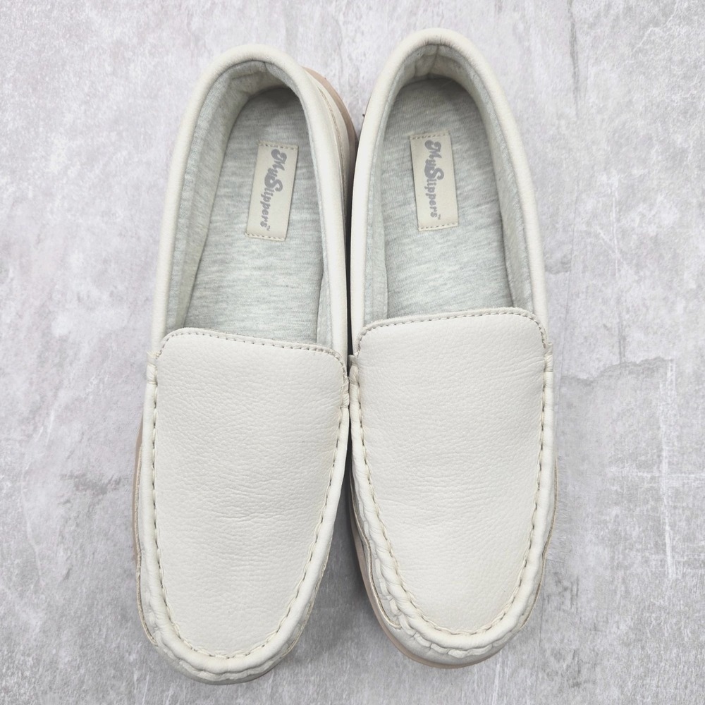 My Slippers Moccasin Loafers Womens 10 Cream Leather Slip On Comfort House Shoes